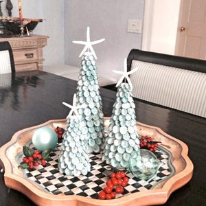 Shell Trees with Natural Shells and Starfish - Sold Individually  - Christmas shell trees seashells star fish coastal nautical tabletop tree