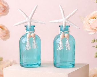 Coastal Glass Bottles with Natural Starfish - Sold Individually - coastal/bathroom decor/beach decor