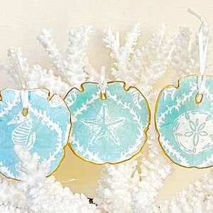 Sand Dollar Ornament - Decoupaged Sand Dollar - Personalization Available - beach decor coastal Christmas ornament gift wedding shower favor