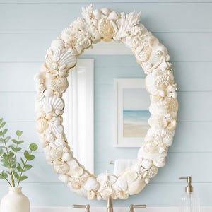Real Seashell Mirror - Natural Shells and Coral Coastal Mirror Sea shell Mirror, Coastal Home Bathroom Decor (20" x 29") | Nautical Mirror