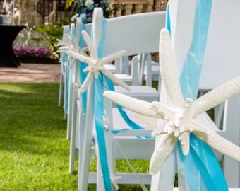 Beach and Coastal Wedding Decor - Starfish Chair Decoration - Priced Individually - Many Ribbon Colors - nautical pew decoration beach decor