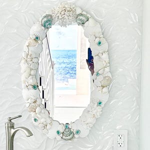 Seashell Mirror - Shell Mirror - Made to Order - sea shell mirror bathroom decor coastal beach decor wall decor