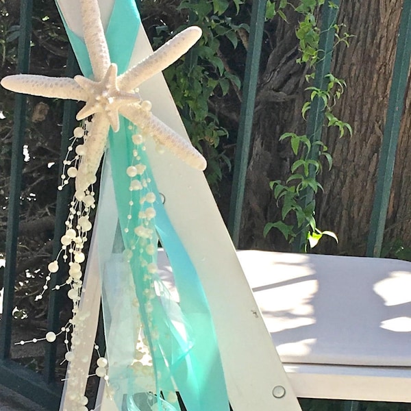 Beach Wedding Decor Chair Decoration - Many Ribbon Choices - Aisle Decoration-Coastal Wedding-Nautical-Beach Decor-Beach Wedding Decor