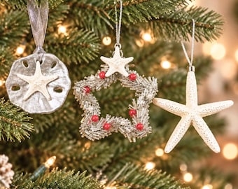 Set of 3 Coastal Christmas Tree Ornaments (3"-4")  Coastal Nautical Tree Ornament – Unique Xmas Ornament Gift