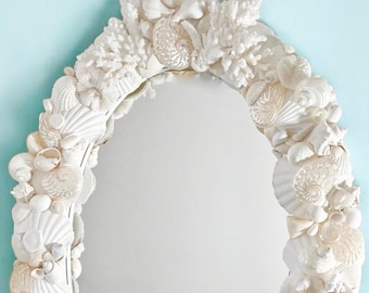 Seashell Mirror – Ready to Ship - 20" x 28" Coastal Bathroom Decor, Natural Shells and Coral