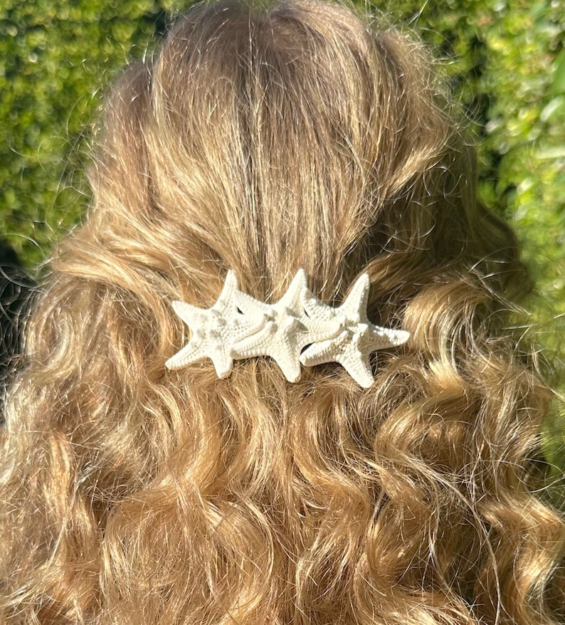 Natural Real Starfish Hair Barrette Choose Double or Triple Starfish with Pearls, Crystals or Plain Beach Hair Accessories, Wedding image 3