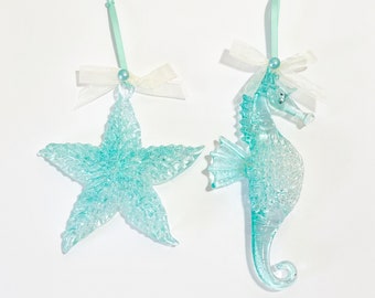 Beach Christmas Tree Ornament - Choose Seahorse or Starfish - Coastal Christmas Ornament, Beach Decor, Beach Decor, Sea Shell Ornament