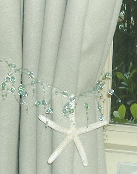 Beach Decor 2 Curtain Tiebacks with Natural Starfish Etsy