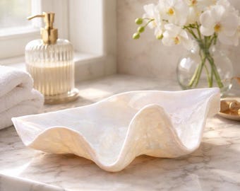 CAPIZ SHELL BOWL - Scalloped - 8"w x 5"d x 3"h - Seashells-Beach Decor Decor-Seashell Bowl