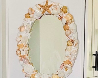 Seashell Mirror - Ready to Ship - beach decor sea shell coastal wall decor bathroom decor