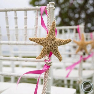 Beach Wedding Starfish Chair Decoration - Choose from 24 Ribbon Colors - SOLD INDIVIDUALLY - aisle decorations star fish coastal wedding