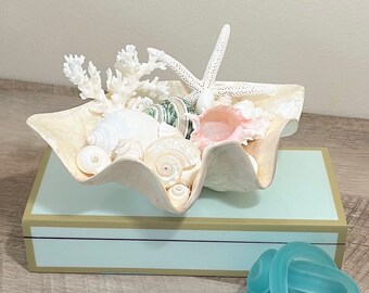 Capiz Shell Bowl with Sea Life - Seashells-Beach Decor-Sea Shell Decor-Seashell Bowl-Starfish-Coral