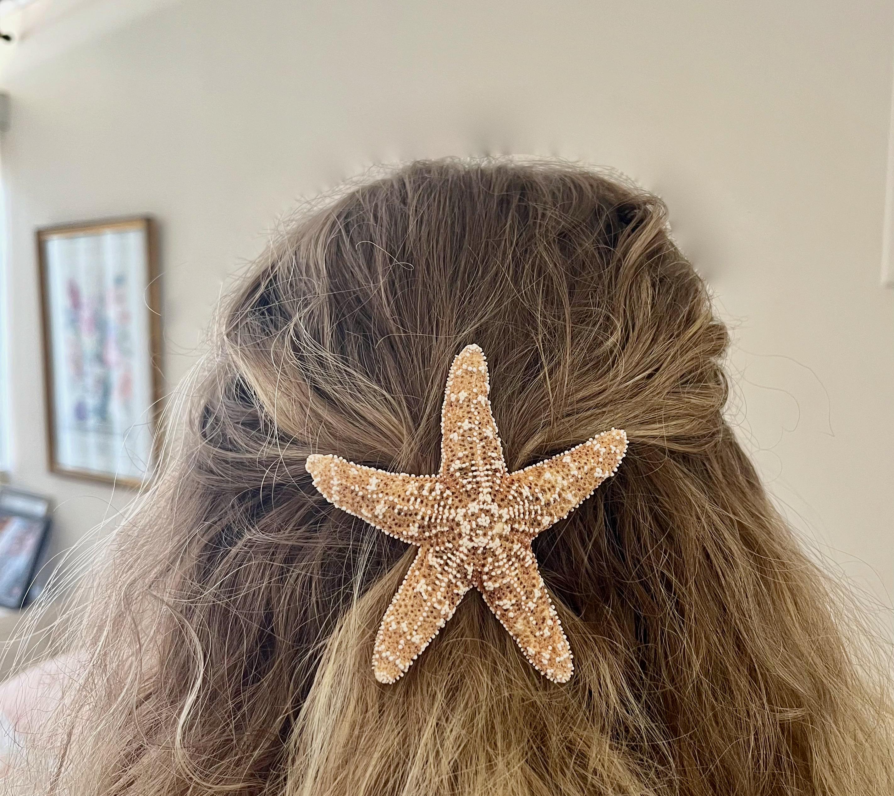 Natural Sugar Starfish Hair Barrette - Free Shipping  - Beach Hair Accessories, Coastal Wedding Hair Pins - Summer Hair Accessory
