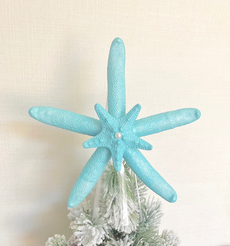Starfish Christmas Tree Topper Natural Handpainted Aqua Etsy