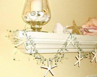 Real Starfish Beaded Coastal Garland – Beach Wedding Decor, Ocean Theme Christmas Tree Decoration, Nautical Shelf Accent, Ocean Party Banner