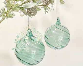 Beach Christmas Ornament - Winter Green Glass Ornament - Coastal Ornaments
