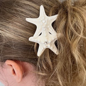 Natural Real Starfish Hair Barrette Choose Double or Triple Starfish with Pearls, Crystals or Plain Beach Hair Accessories, Wedding image 4