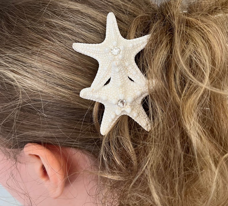 Natural Real Starfish Hair Barrette Choose Double or Triple Starfish with Pearls, Crystals or Plain Beach Hair Accessories, Wedding image 4