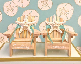Beach Wedding Cake Topper - 2 Mini Adirondack Chairs with Natural Starfish - coastal/nautical/wedding shower