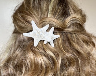 Natural (Real) Starfish Hair Barrette  - Choose Double or Triple Starfish with Pearls, Crystals or Plain - Beach Hair Accessories, Wedding