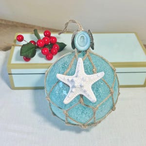 Beach Christmas Ornament - Aqua Glass Ornament with Jute and Real Shells - Coastal Tree Ornaments/Christmas Ornaments/Christmas Gift