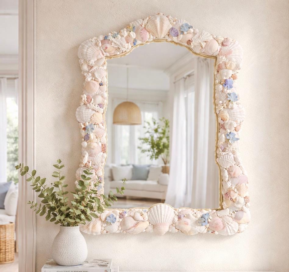 Seashell Mirror – Coastal Beach House Decor, Natural Coral (30x40) - Etsy