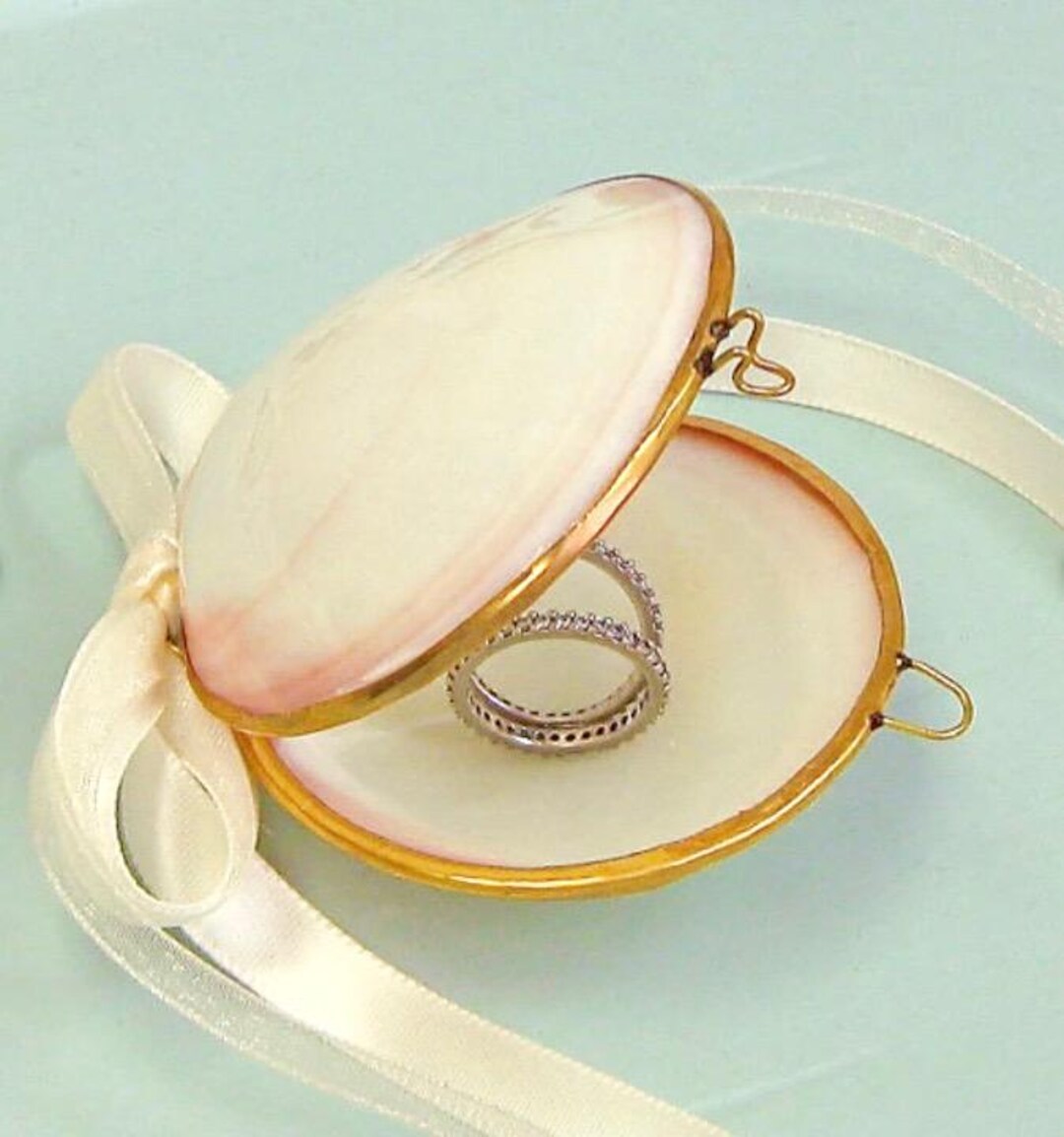 Beach or Coastal Wedding Real Seashell Ring Box With Ribbons - Ring ...