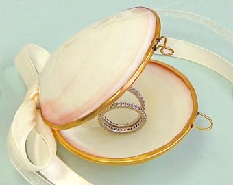 Beach or Coastal Wedding Real Seashell Ring Box with Ribbons - Ring Proposal - Ring Bearer - As seen at Anthropologie/BHLDN - FREE SHIPPING