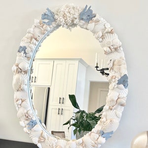 Seashell Mirror - Shell Mirror - Made to Order - sea shell mirror bathroom decor coastal beach decor wall decor
