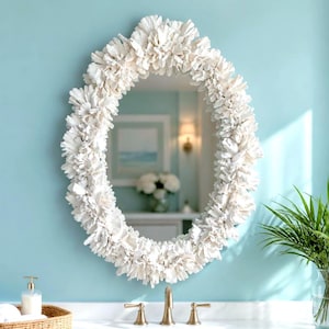 NATURAL Coral Mirror - Coastal Mirror - Sea Shell Mirror - Nautical Mirror - Seashell Mirror | Coral Bathroom Decor Beach (19" W x 25.5" H)