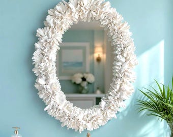 NATURAL Coral Mirror - REAL Coral Coastal Mirror - Sea Shell Mirror - Nautical Mirror - Seashell Mirror | Live Coral Bathroom Decor Beach