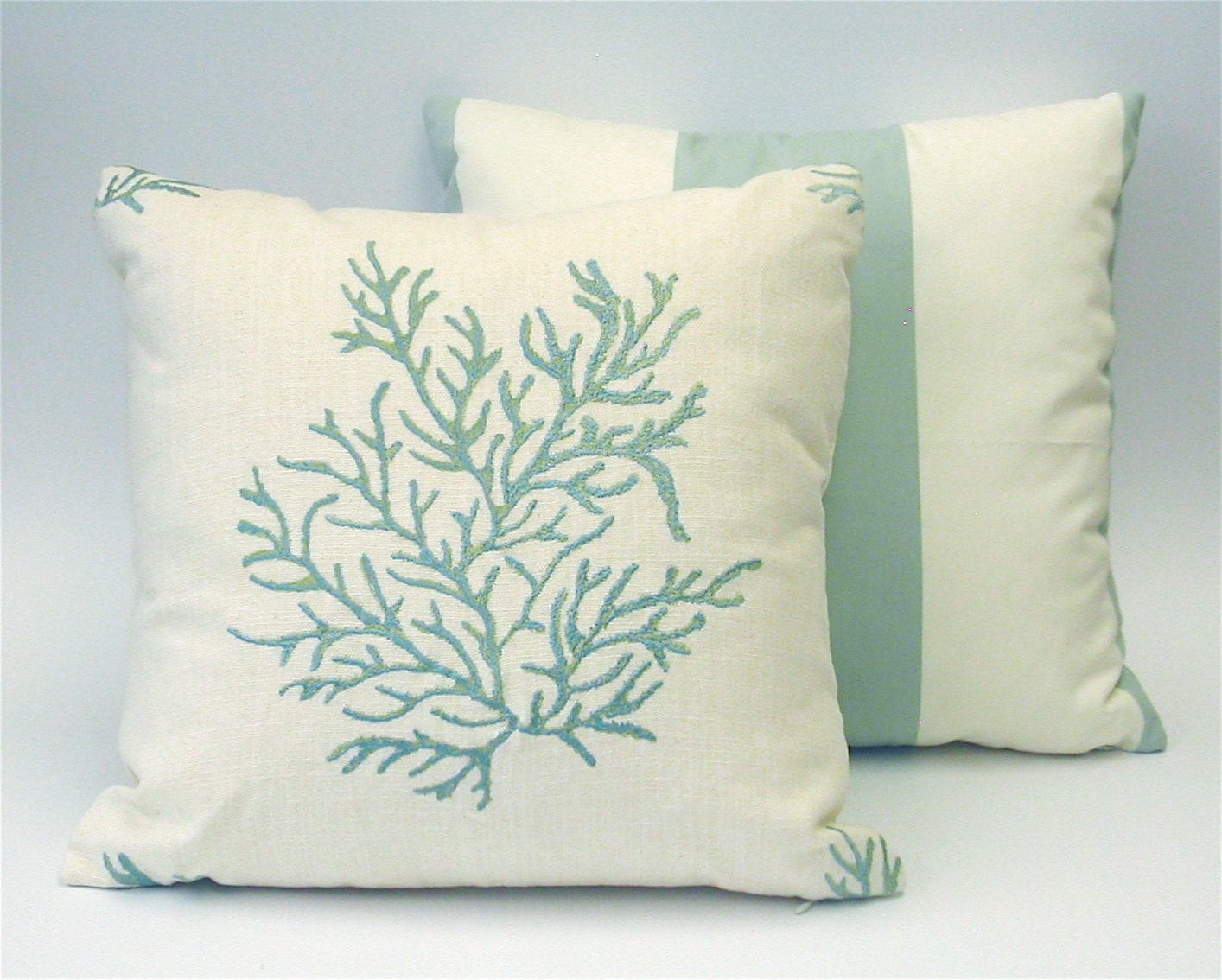 Beach Decor Pillow Aqua Coral Pillow Cover 16x16 Etsy