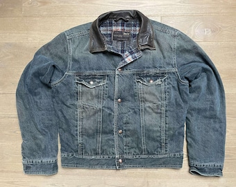 Vintage Marlboro Leather Collar Denim Winter Jacket