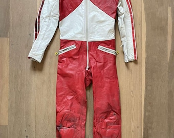 Exceptional Vintage Marlboro 1960's France "Team Fury" Cafe Racer Leather Motorcycle Suit, Leather, Suit, Motorcycle Jacket,