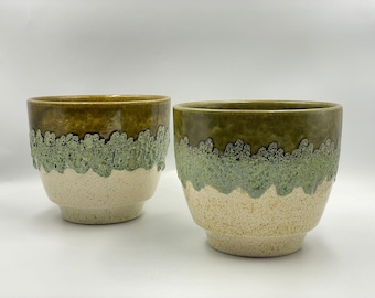 Exceptional set of 2 West Germany Fat Lava green Monster plant pots