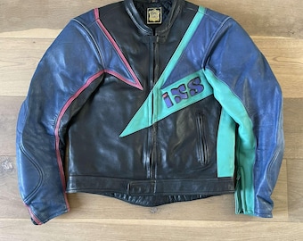 IXS Vaporwave Cafe Racer 1980's Mod Racing Vintage Leather Motorcycle Jacket