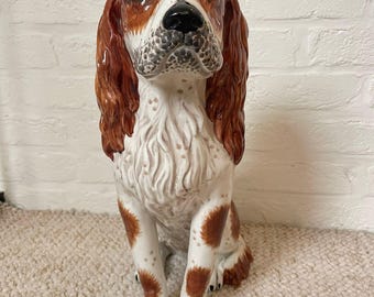 Life-Size Vintage Ceramic Spaniel Dog Statue – 44 cm Hand-Painted Mid-Century Decorative Figurine
