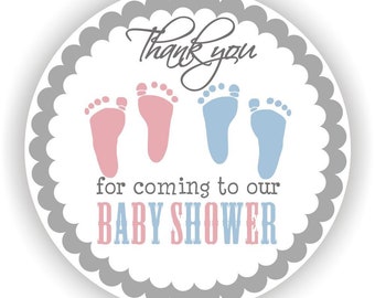 Twins Baby Shower - Thank You 2inch circle Stickers - Baby Shower Labels - Envelope Seal - Address Labels - (Twins - Girl & Boy)