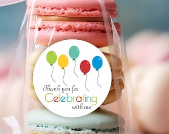 Balloons Favor Stickers - Baby Shower Stickers - Rainbow Colors stickers- Thank you for Celebrating with me