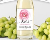 Cheers Floral Bridal Shower Wine Labels - Pink Flower Table Number Wine Labels - Personalized Elegant Flower Wedding Wine Bottle Sticker Il_170x135