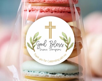 Communion Stickers - Green Baptism or Communion Stickers - Cross Design Favor Stickers