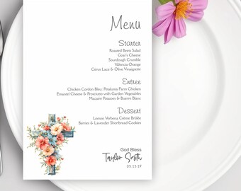Personalized Printed first Communion Menu, Set of 25 Menu Cards, Modern Baptism Menu Cards, Dinner Menu Card, Confirmation Menu