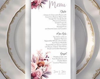 Personalized Printed Wedding Menu, Set of 25 Menu Cards, Modern Wedding Menu Card for Dinner , Birthday, Shower, Quinceañera, Sweet Sixteem