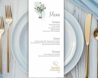 Printed first Communion Menu, Set of 25 Menu Cards, Modern Baptism Menu Cards, Dinner Menu Card, Confirmation Menu