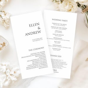 Personalized Printed Wedding Programs, Set of 20 Wedding Menu, Modern Wedding Programs, Simple Program, Wow Renewal, Birthday, Sweet Sixteen