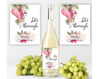 Let's Flamingle Bridal Shower Wine Labels - Last Flamingle  Wine Labels - Personalized Bachelorette Party Wine Bottle Sticker