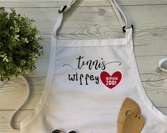 Hubby & Wiffey Apron for Adults - Custom Anniversary Apron for Couples - Personalized Three Pockets Custom Apron -  Custom Apron for Baking