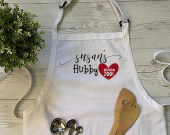 Hubby & Wiffey Apron for Adults - Custom Anniversary Apron for Couples - Personalized Three Pockets Custom Apron -  Custom Apron for Baking
