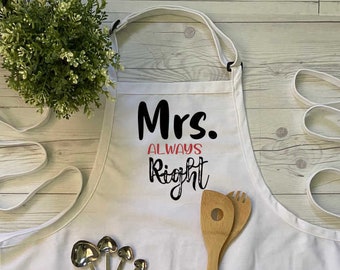 Mrs Always Right and Mr Right Apron for Adults - Custom Anniversary Apron for Couples - Personalized Three Pockets Custom Apron