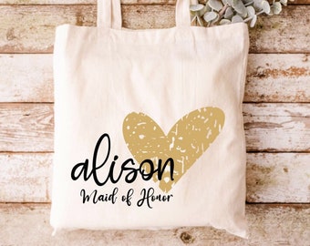 Maid of Honor Tote -Bride Tote Bag - Bridesmaid Tote -  Bridal Shower Gift Tote - Bachelorette Party Tote - Custom Tote Bag - Reusable Tote